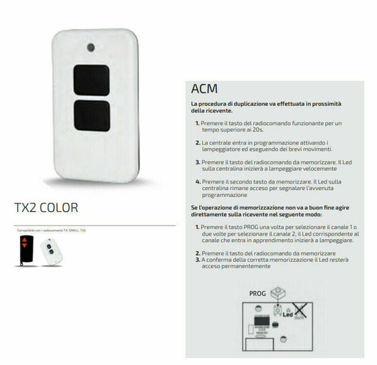 TELECOMANDO AUTOMAZIONE CANCELLI ACM TX2 COLOR 1621326 RADIOCOMANDO ORIGINALE 2