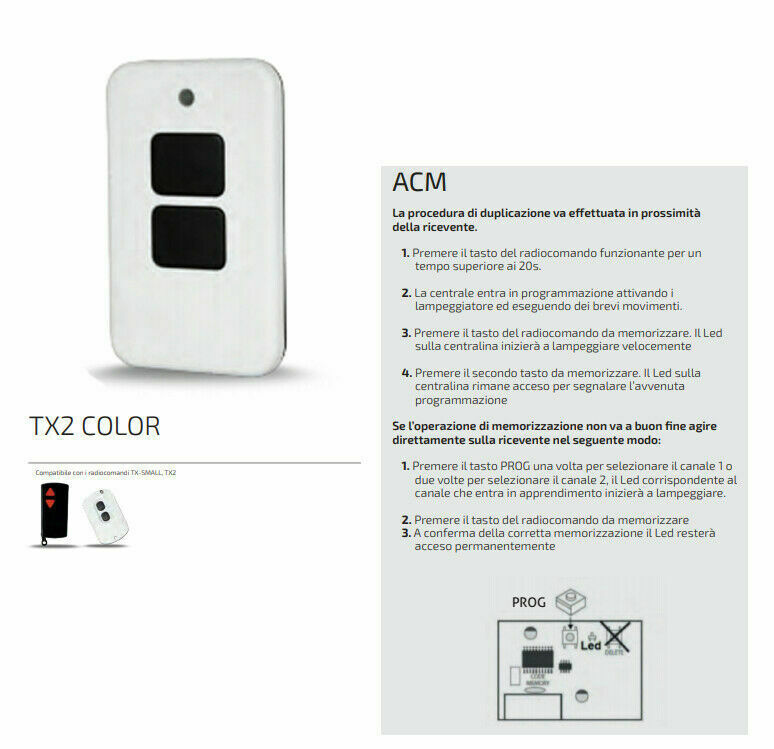 TELECOMANDO ACM TRASMETTITORE RADIOCOMANDO ORIGINALE TX2 COLOR 1621351 SERRANDE