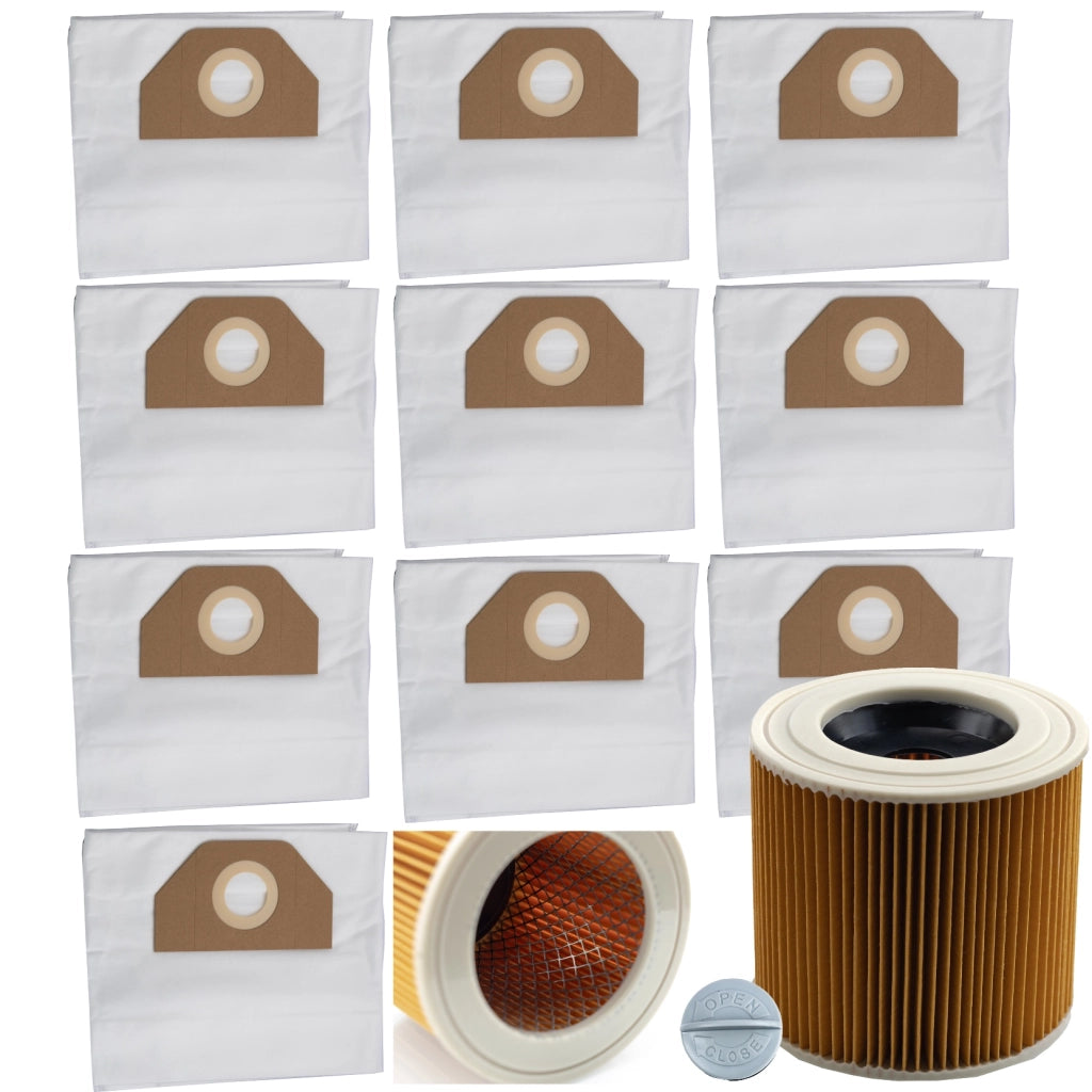 Set di Sacchetti e Filtro Rinforzato per Aspirapolvere compatibile con Kärcher WD3 WD2 – Carta a 2 Strati, Alta Qualità