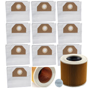 Set di Sacchetti e Filtro Rinforzato per Aspirapolvere compatibile con Kärcher WD3 WD2 – Carta a 2 Strati, Alta Qualità