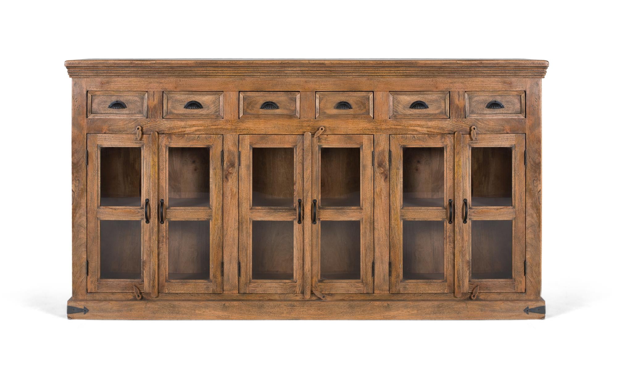 Credenza alta in legno di mango con ante intagliate a mano