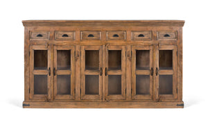 Credenza alta in legno di mango con ante intagliate a mano