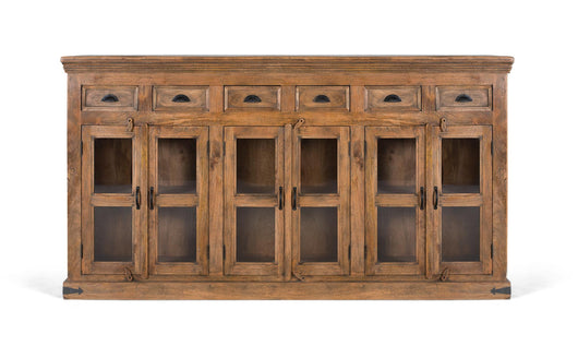 Credenza alta in legno di mango con ante intagliate a mano