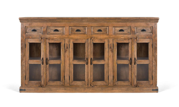 Credenza alta in legno di mango con ante intagliate a mano