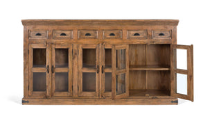 Credenza alta in legno di mango con ante intagliate a mano
