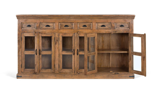 Credenza alta in legno di mango con ante intagliate a mano