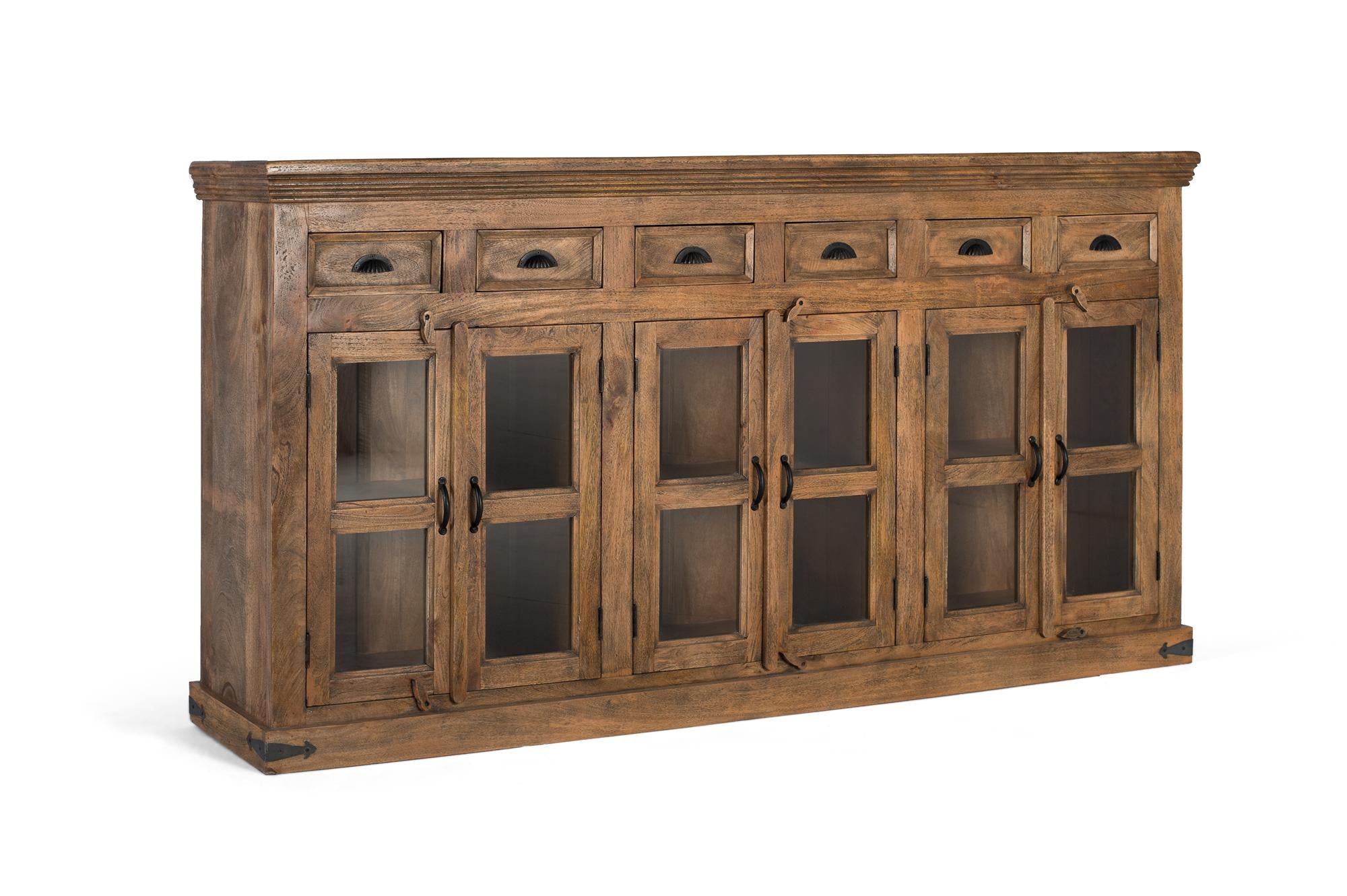 Credenza alta in legno di mango con ante intagliate a mano