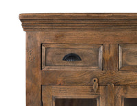 Credenza alta in legno di mango con ante intagliate a mano