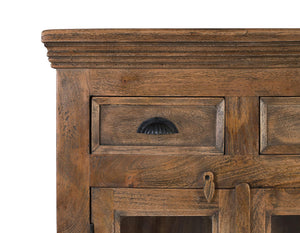 Credenza alta in legno di mango con ante intagliate a mano