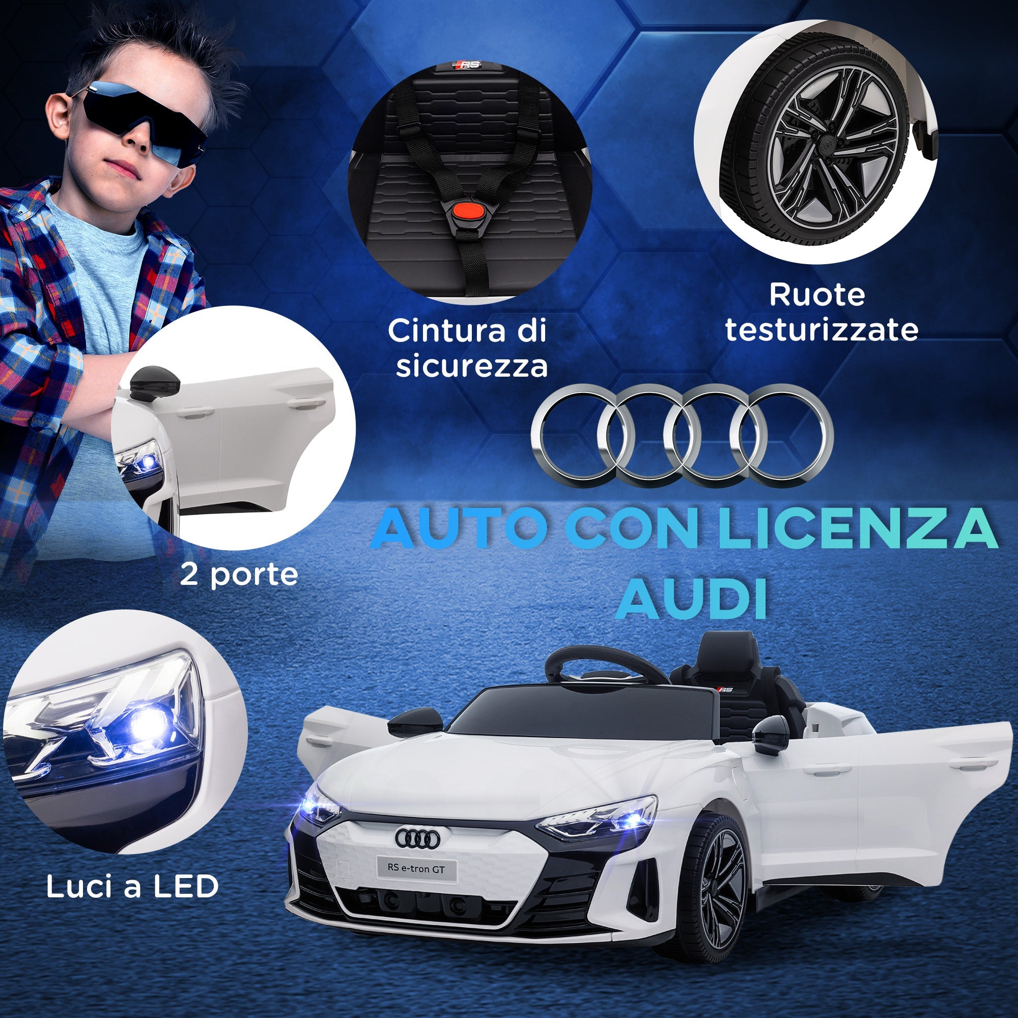 Macchina Elettrica per Bambini Licenza Audi RS con Telecomando Bianca e Nero