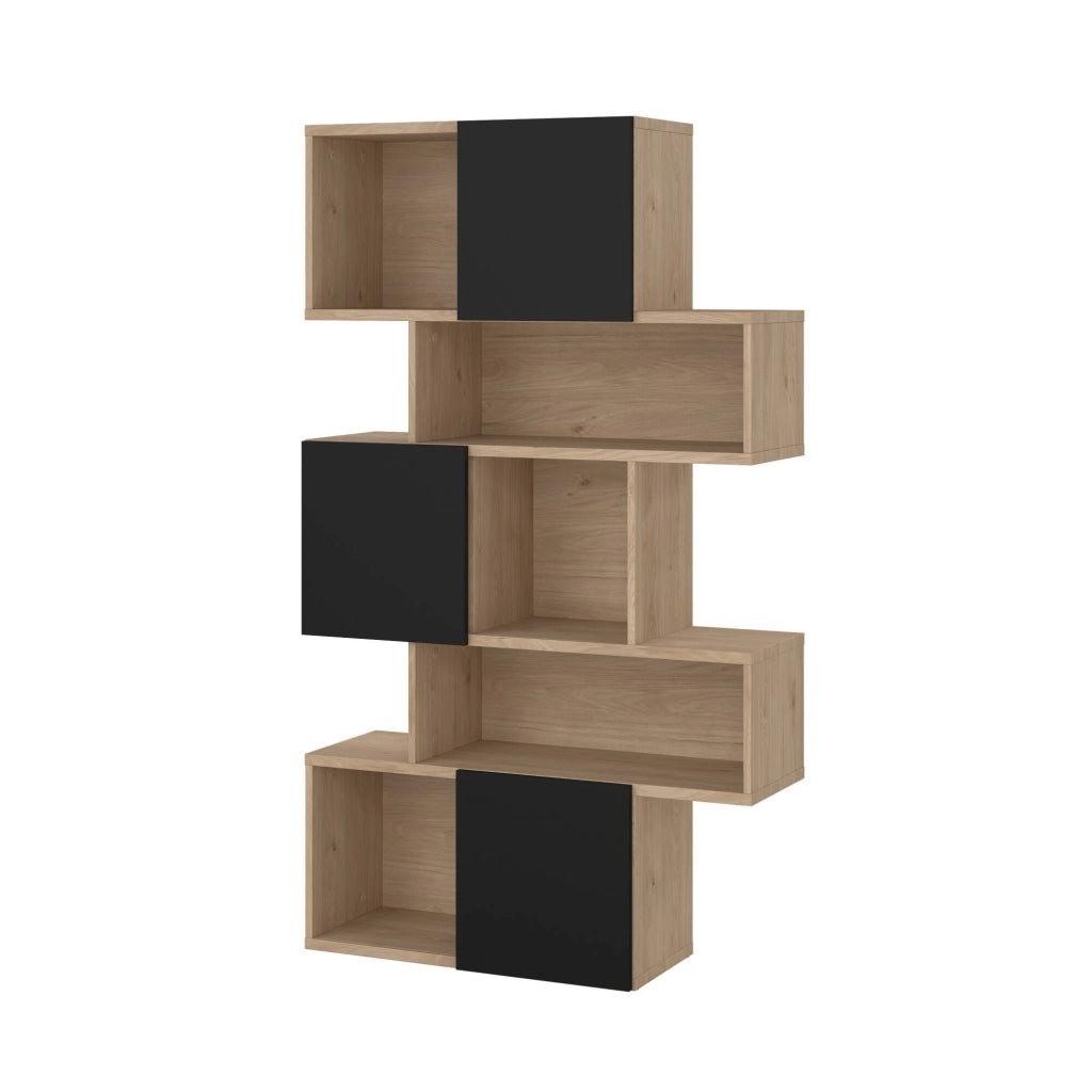 Libreria Acetosella, Scaffale da ufficio, Mobile portalibri, Biblioteca, 96x32 h166 cm, Rovere e Nero
