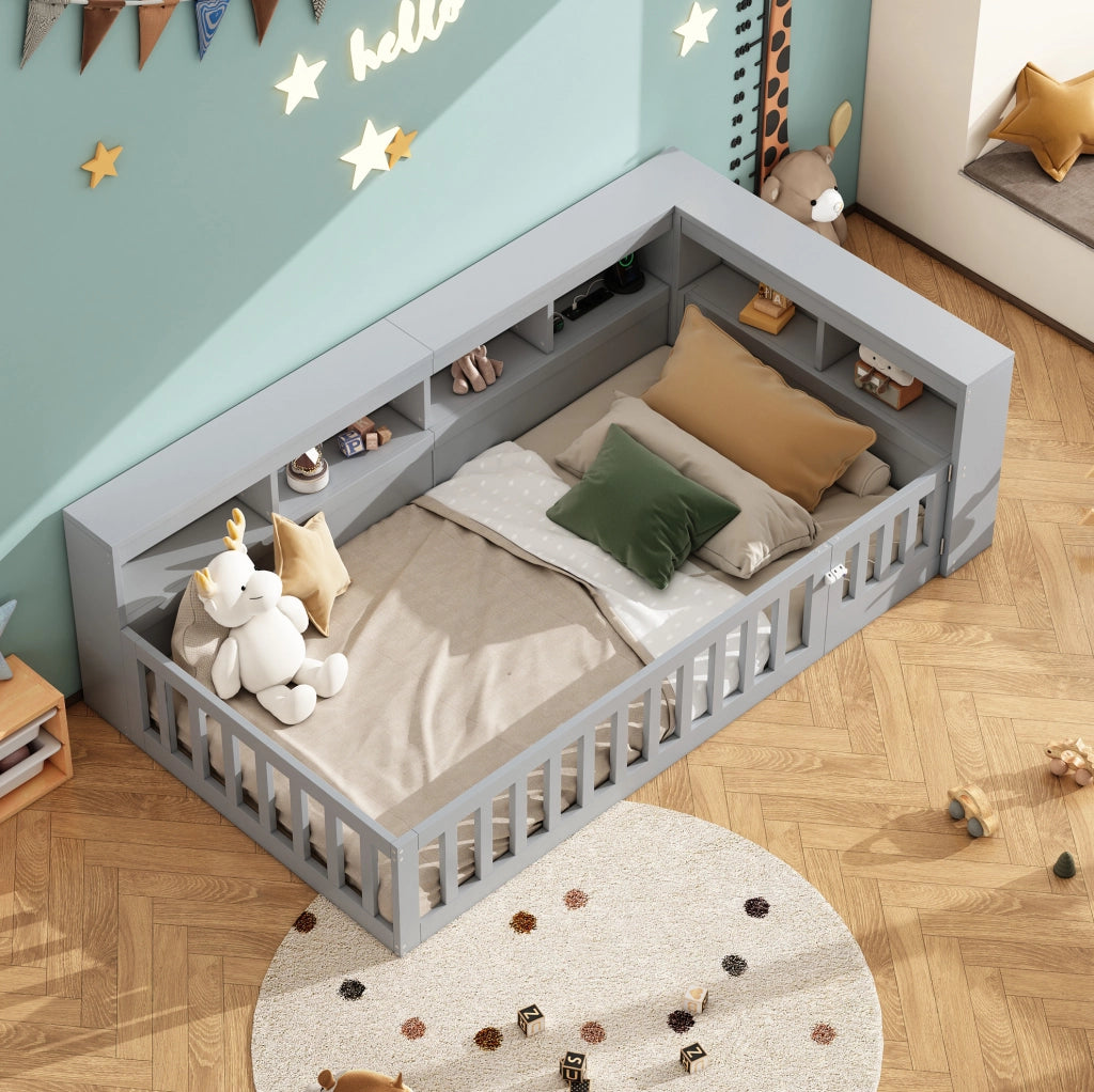 Divano letto 90x200 cm con presa USB e vano portaoggetti in truciolare e MDF grigio