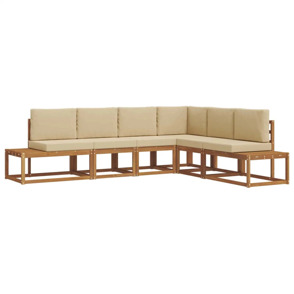 Set di divani da esterno con cuscino 6 Pezzo Naturale e Beige