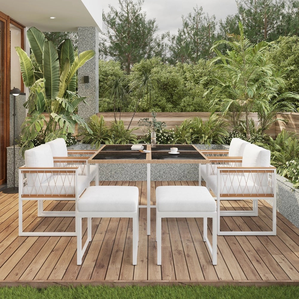 Set da giardino 7 pezzi - Zephmum- Tavolo in vetro temperato, ringhiera WPC, per 6 persone