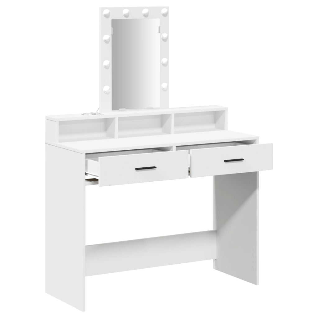 Tavolo da trucco con luci a LED Bianco 100x41x140 cm