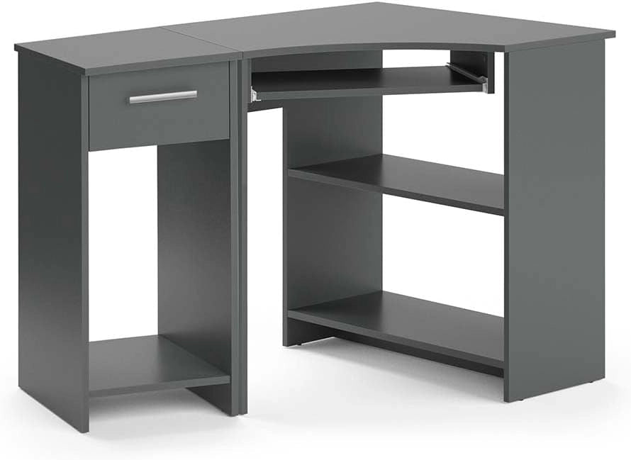 Scrivania angolare Odin, Bianco, 83 x 76 cm Set con armadio PC, con ripiano estraibile per tastiera e vano aperto per dispositivi