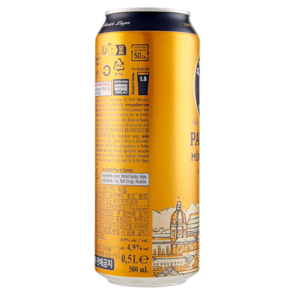 Birra paulaner munchner hell munich lager 4,9 % volume lattina da 50 cl