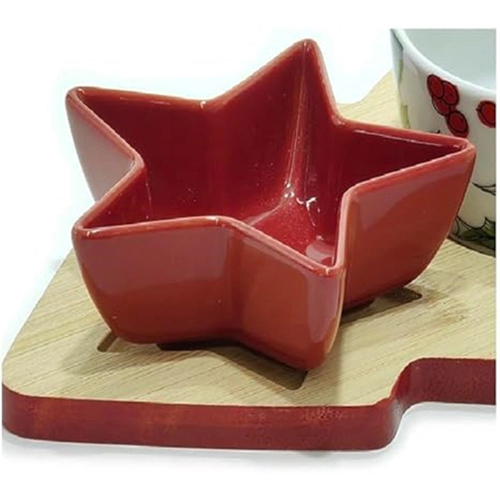 Trade Shop - Antipastiera 2 Posti Con Ciotole In Ceramica Base In Bambù Albero Di Natale Idea Regalo -