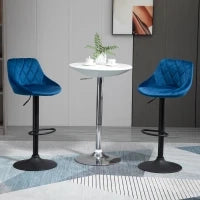 Set 2 Sgabelli da Cucina di Design con Schienale e Poggiapiedi, Seduta in Velluto e Base in Metallo, 46x48x83-104cm, Blu