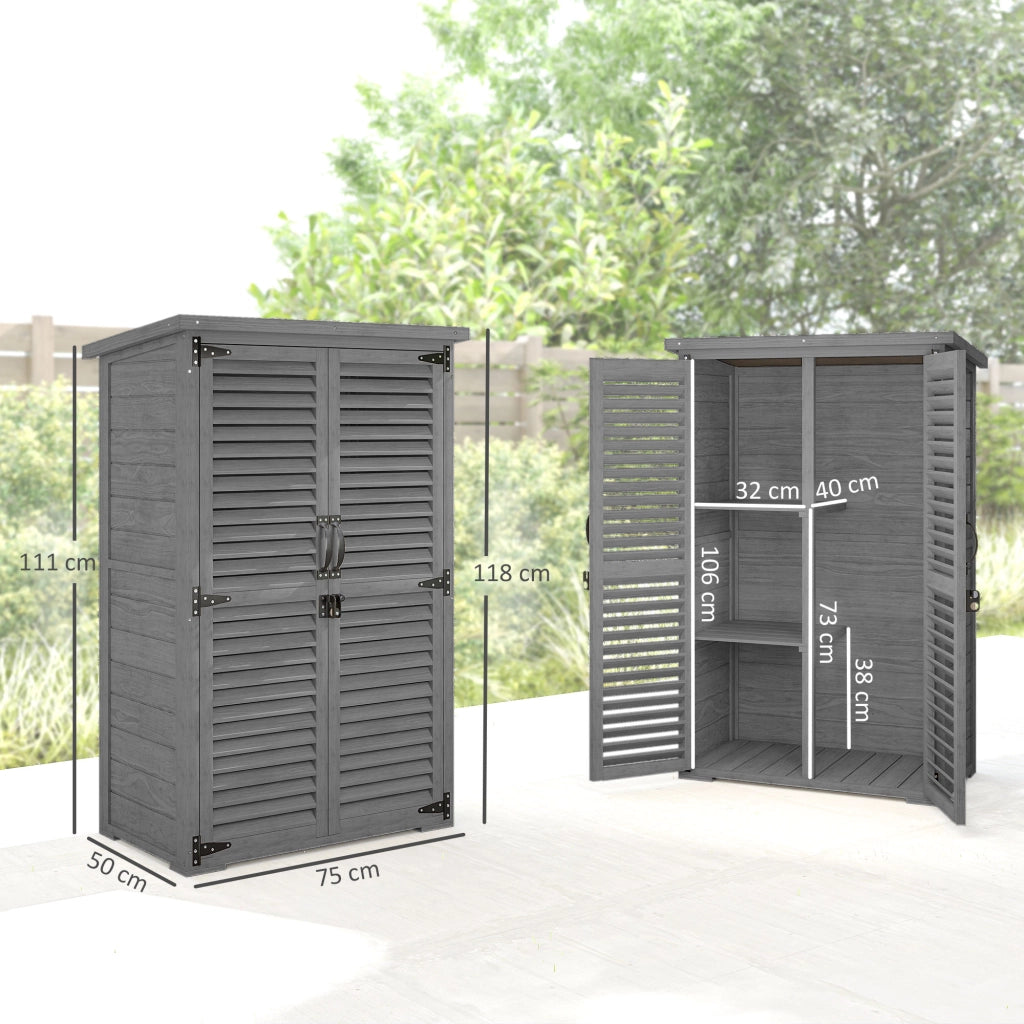 Armadio da Giardino in Legno con 2 Ripiani e Porte a Persiane ¨C Zephmum ¨C 75x50x118cm Grigio