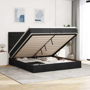 Struttura Letto Pouf con Materassi Nero 200x200 cm in Tessuto 3313267