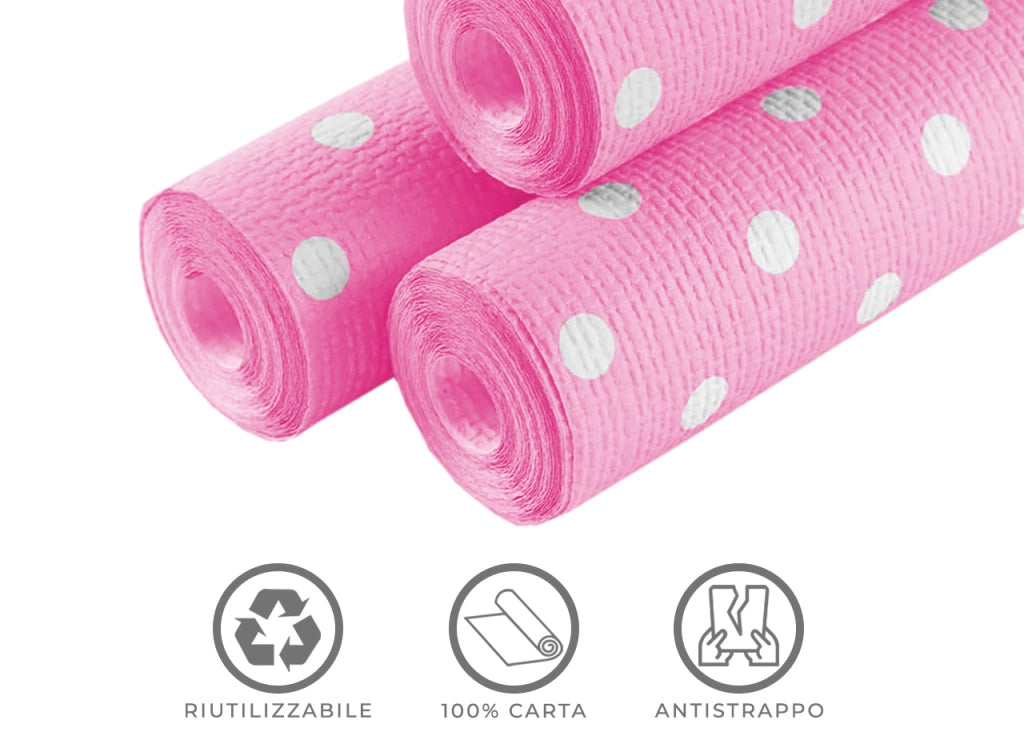 Rotolo Tovaglia A Pois Per Feste Antistrappo 100% Carta Made Italy 5mtx1,20mt - 5 Metri - Rosa