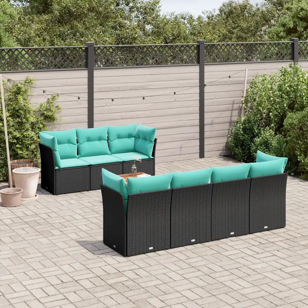 Set Divani da Giardino 8 pz con Cuscini Nero in Polyrattan