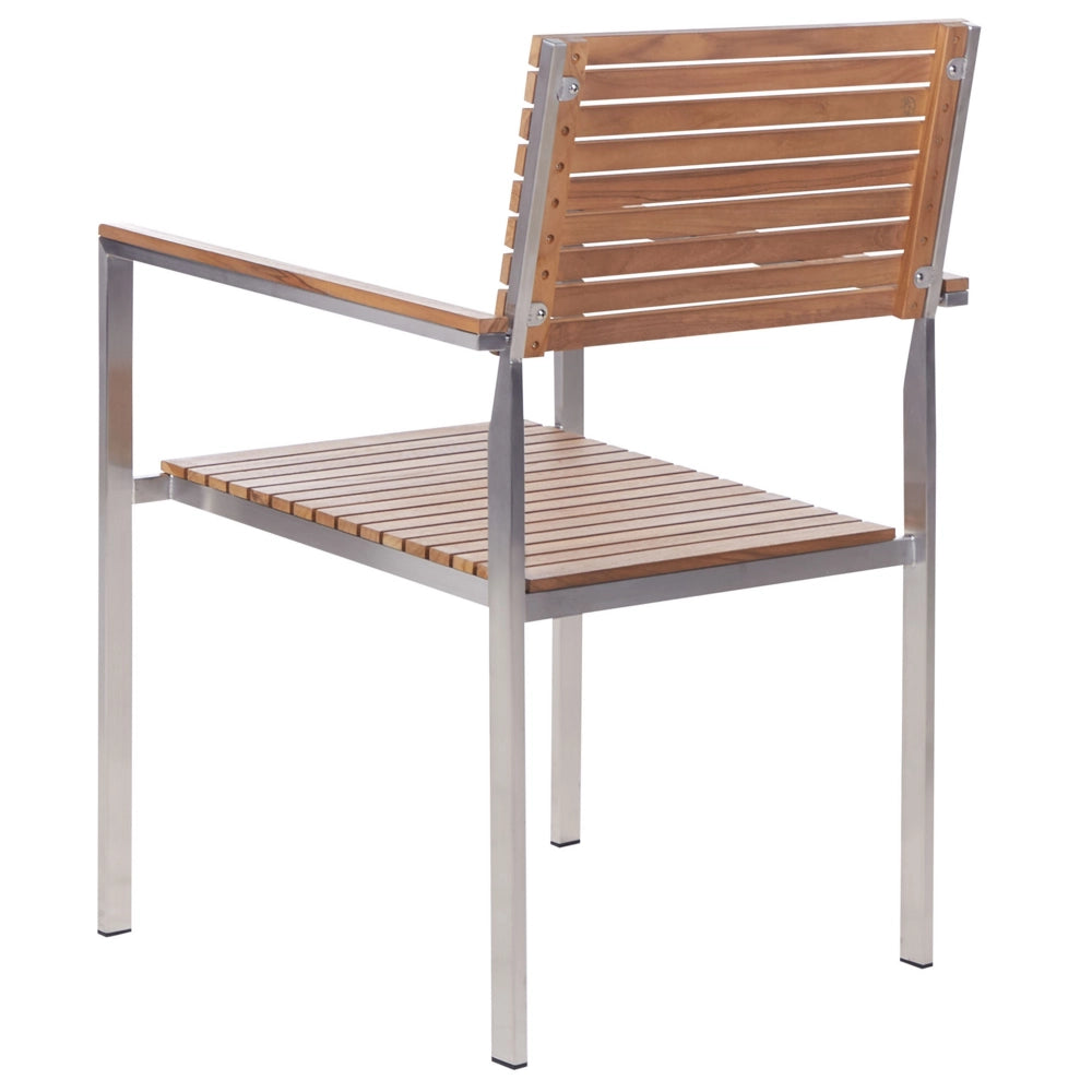 Set da pranzo da giardino in legno di teak struttura in metallo 6 posti 200 x 90 cm a doghe design moderno industriale per esterni