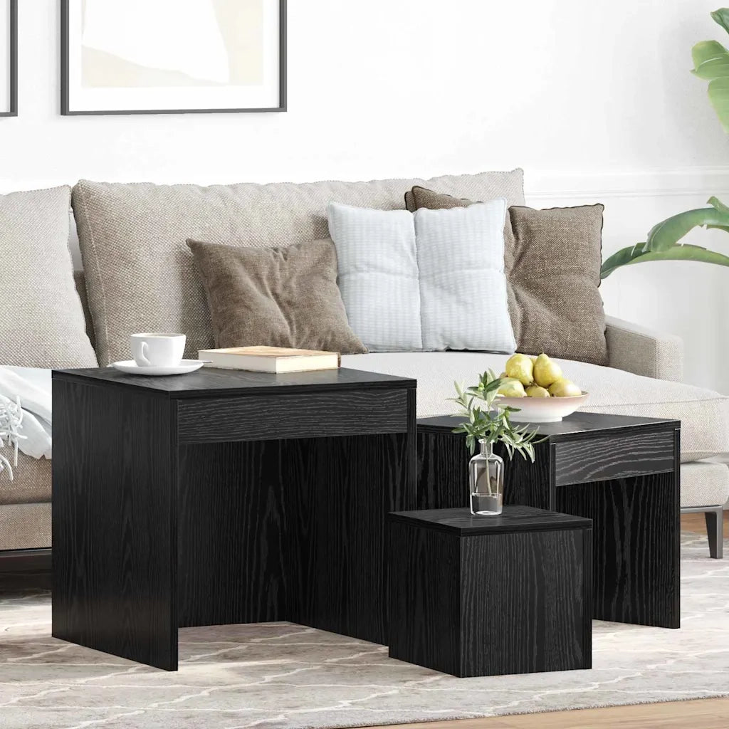 vidaXL Tavolini da salotto 3 pcs Rovere nero 45 x 45 x 45 cm