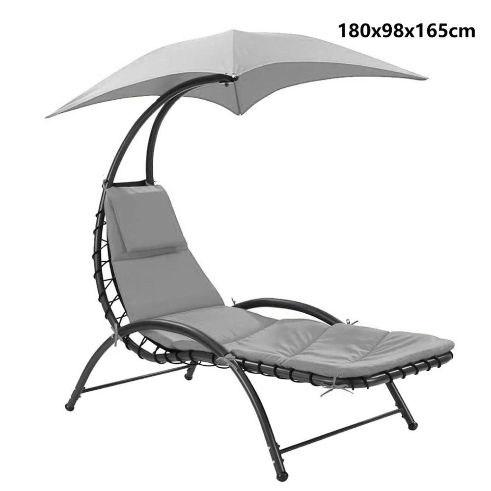 Trade Shop - Sedia Sdraio Lettino Con Ombrellone Parasole Cuscino Amaca In Acciaio Da Esterno Giardino -