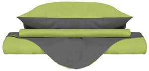 Copripiumino Matrimoniale con Sacco e Federe Doubleface in Cotone Verde Acido/Fumo