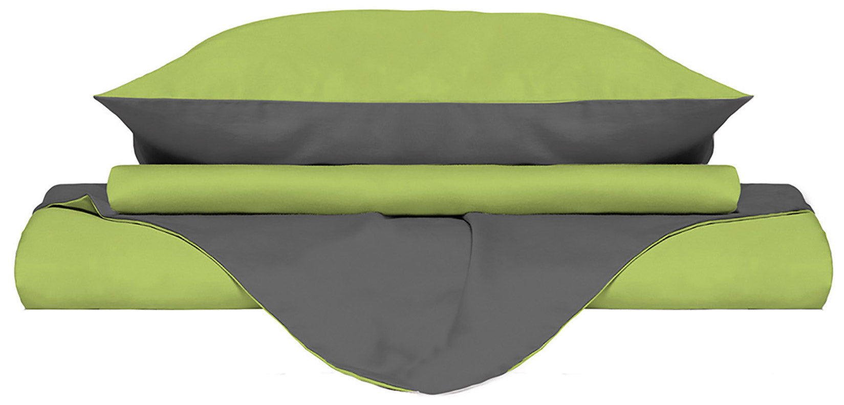 Copripiumino Singolo con Sacco e Federe Doubleface in Cotone Verde Acido/Fumo