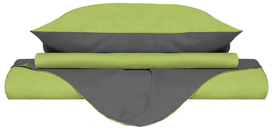 Copripiumino Singolo con Sacco e Federe Doubleface in Cotone Verde Acido/Fumo