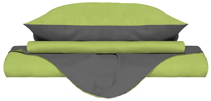 Copripiumino Singolo con Sacco e Federe Doubleface in Cotone Verde Acido/Fumo