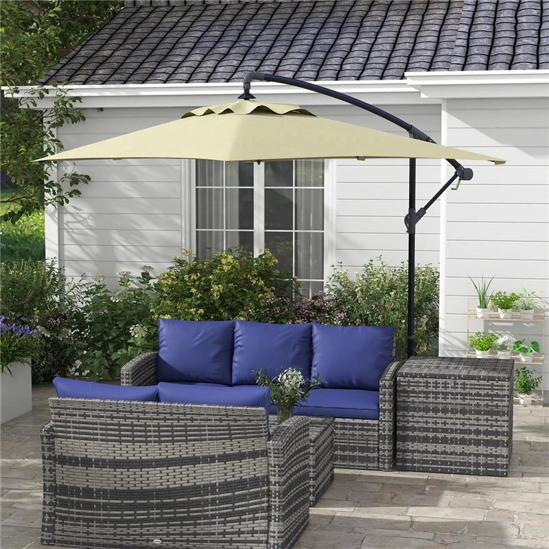 OMBRELLONE DA GIARDINO DECENTRATO CON BASE A CROCE E APERTURA A MANOVELLA 294X193CM BEIGE