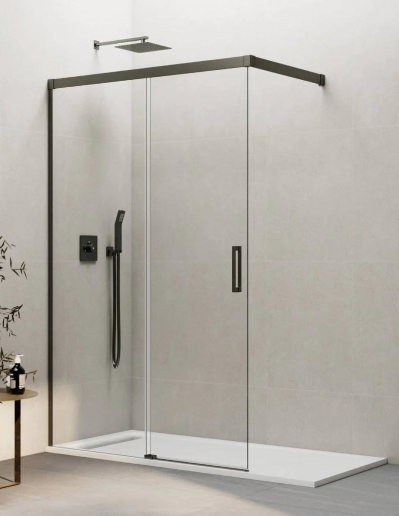 Porta doccia scorrevole 1+1 THALASSA (BASIC) walk-in 70 cm Profilo Titanio vetro trasparente
