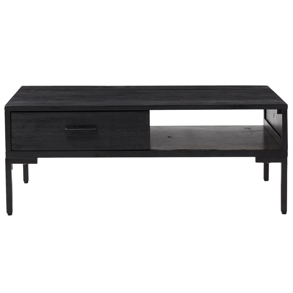 Tavolino da Salotto-Tavolino da soggiorno-Tavolo Nero 90x50x35 cm in Legno Massello di Pino