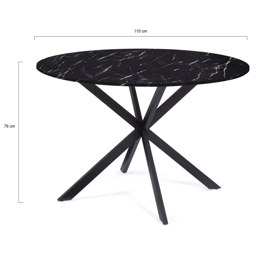 IDMarket - Tavolo da pranzo rotondo per 6 persone ALIX con gamba a ragno nera e piano ALASKA 110 cm effetto marmo nero