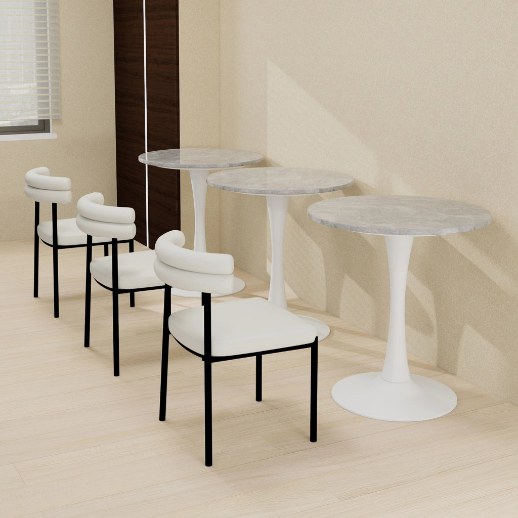 Tavolo da pranzo - stile mid-century - rotondo - marmo venato grigio - Ø70 cm - per 2-4 persone - bianco