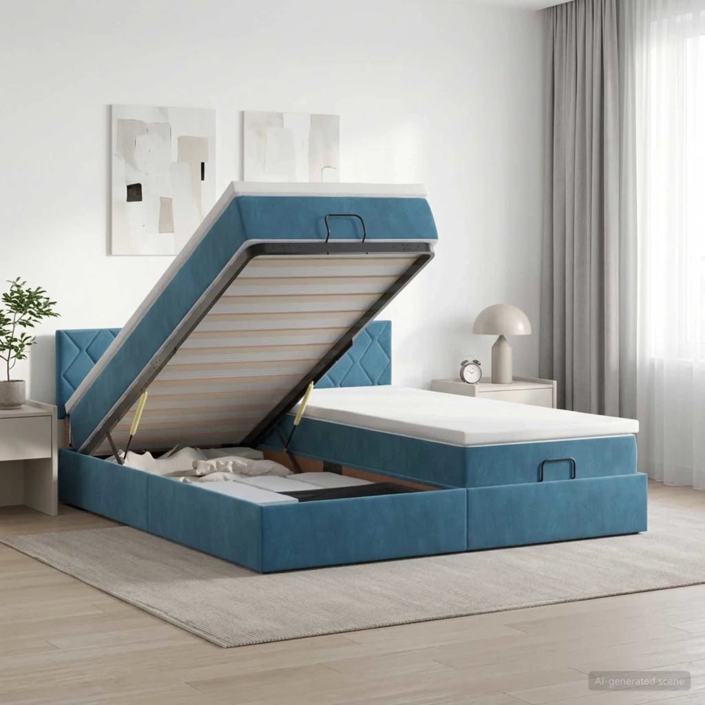 Letto ottomano con materasso 2 pz Blu Scuro Velluto 3456772