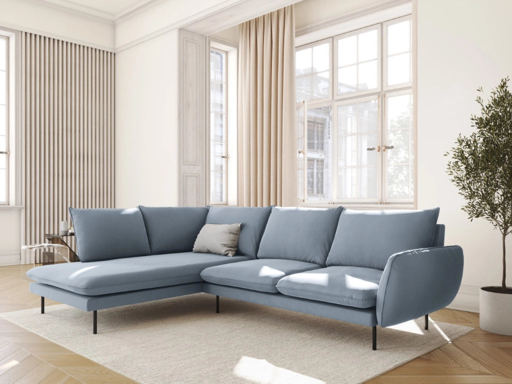 Cosmopolitan Design - Divano angolare sinistro "Vienna" 6 posti in velluto azzurro 
