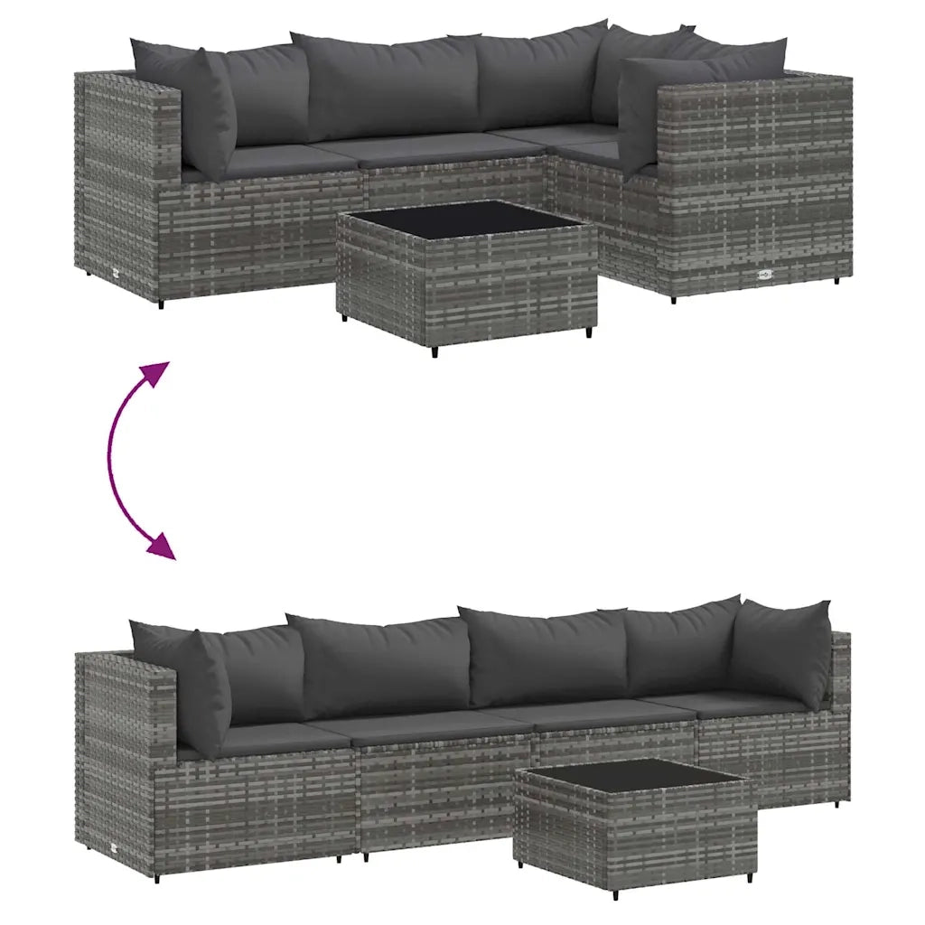 Set Divani da Giardino 5 pz con Cuscini in Polyrattan Grigio