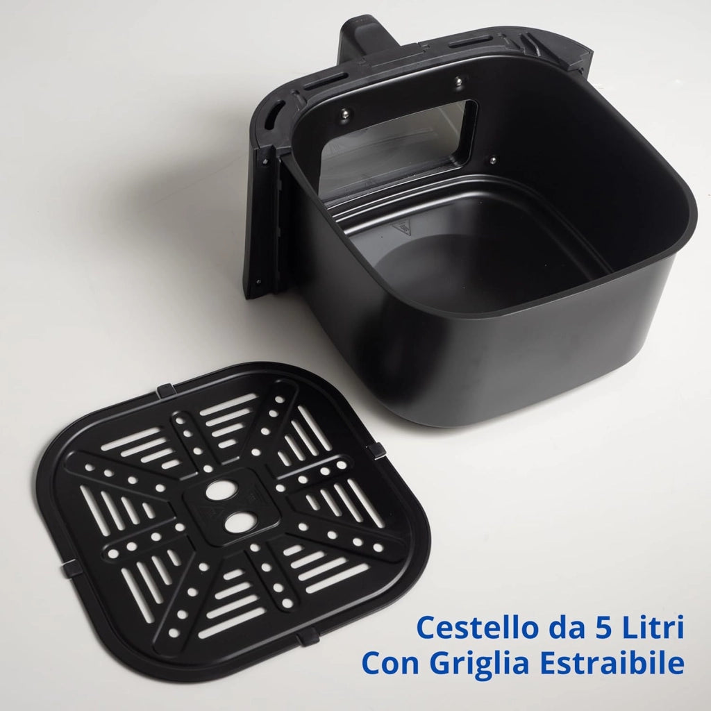Innoliving Friggitrice ad Aria 5 Litri INN-890 con Pannello Digitale Touch, 7 Programmi Preimpostati, Finestra di Controllo e Luce Interna