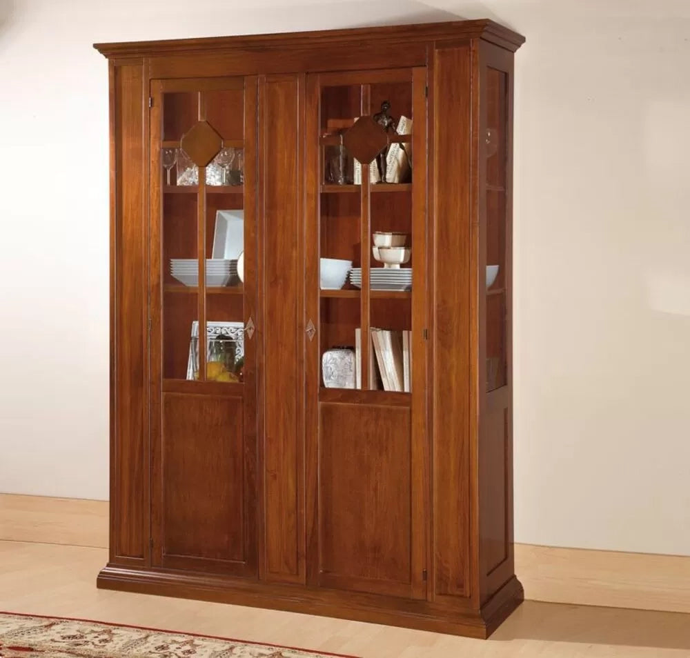 Vetrina 2 porte in legno tinta noce arte povera 148x49x207 - Mobili 2G