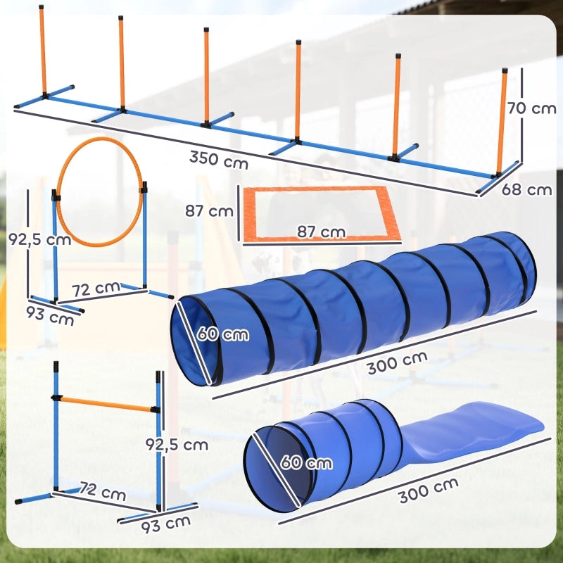 Set Agility per Cani 11 Pezzi con Tunnel, Ostacoli Regolabili, Slalom e Anello Salto