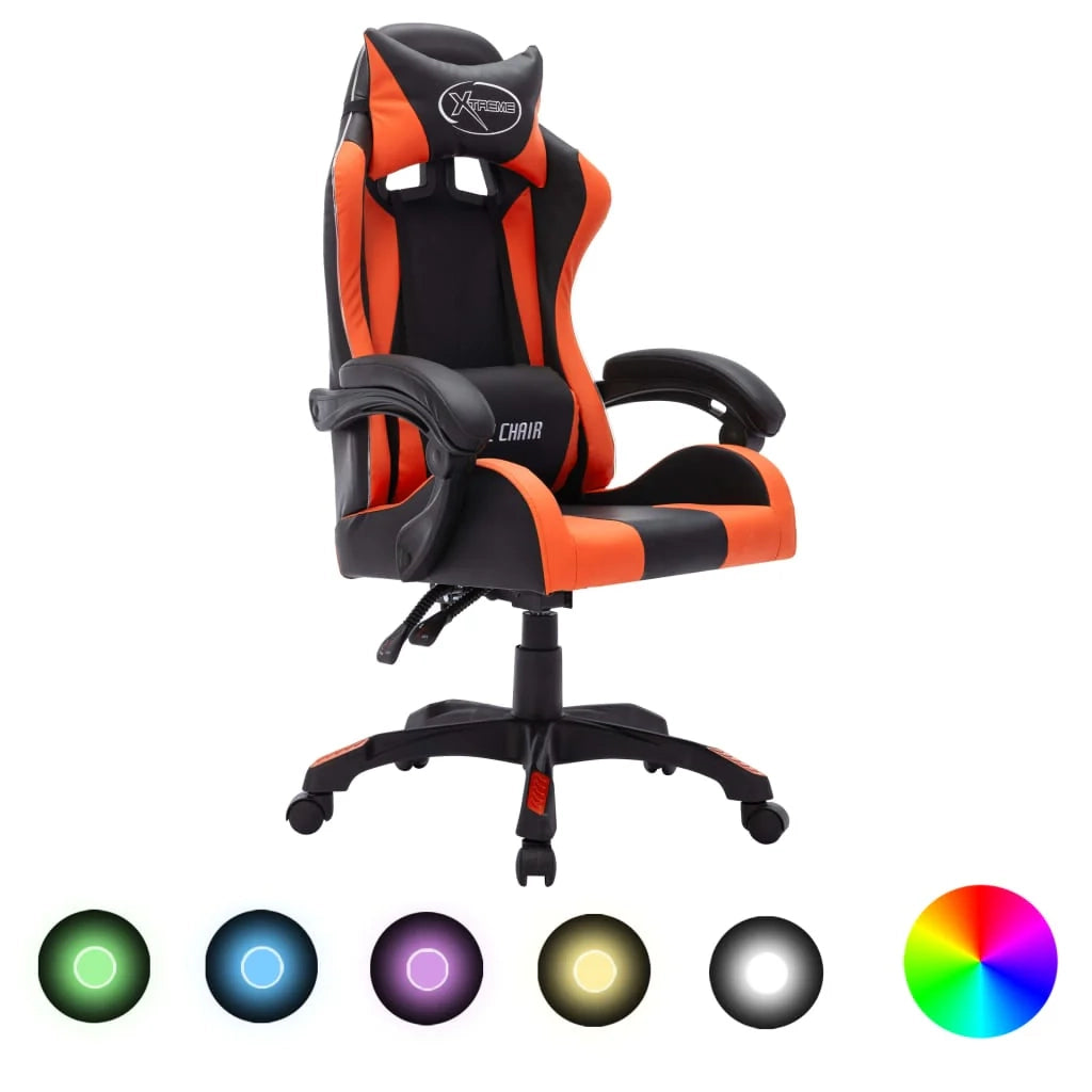 Sedia girevole da ufficio/studio/videogioco con illuminazione LED RGB e similpelle multicolore 02_0024209