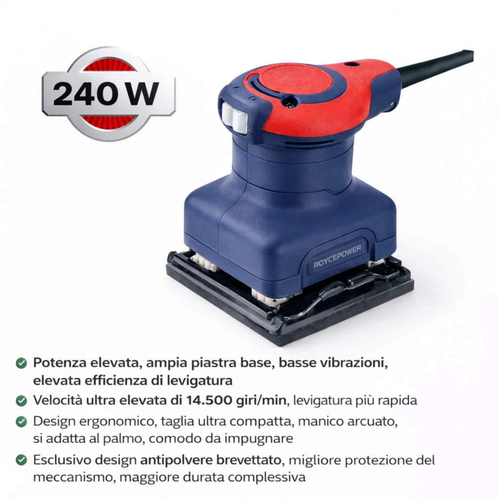 Levigatrice Orbitale Elettrica 240W per Legno con Aspirazione Polveri RFS-240