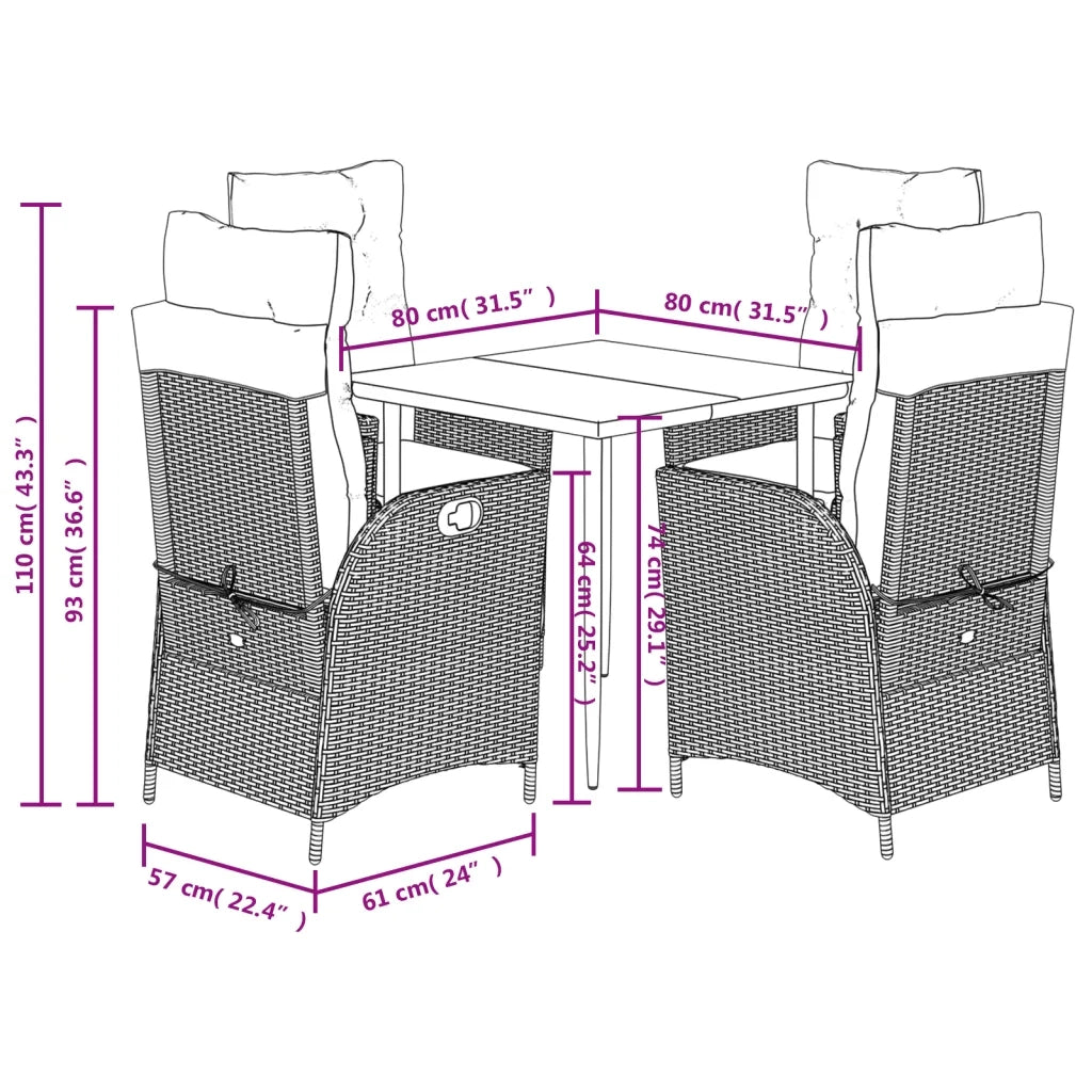 Set da Pranzo da Giardino 5 pz con Cuscini in Polyrattan Grigio 3213421