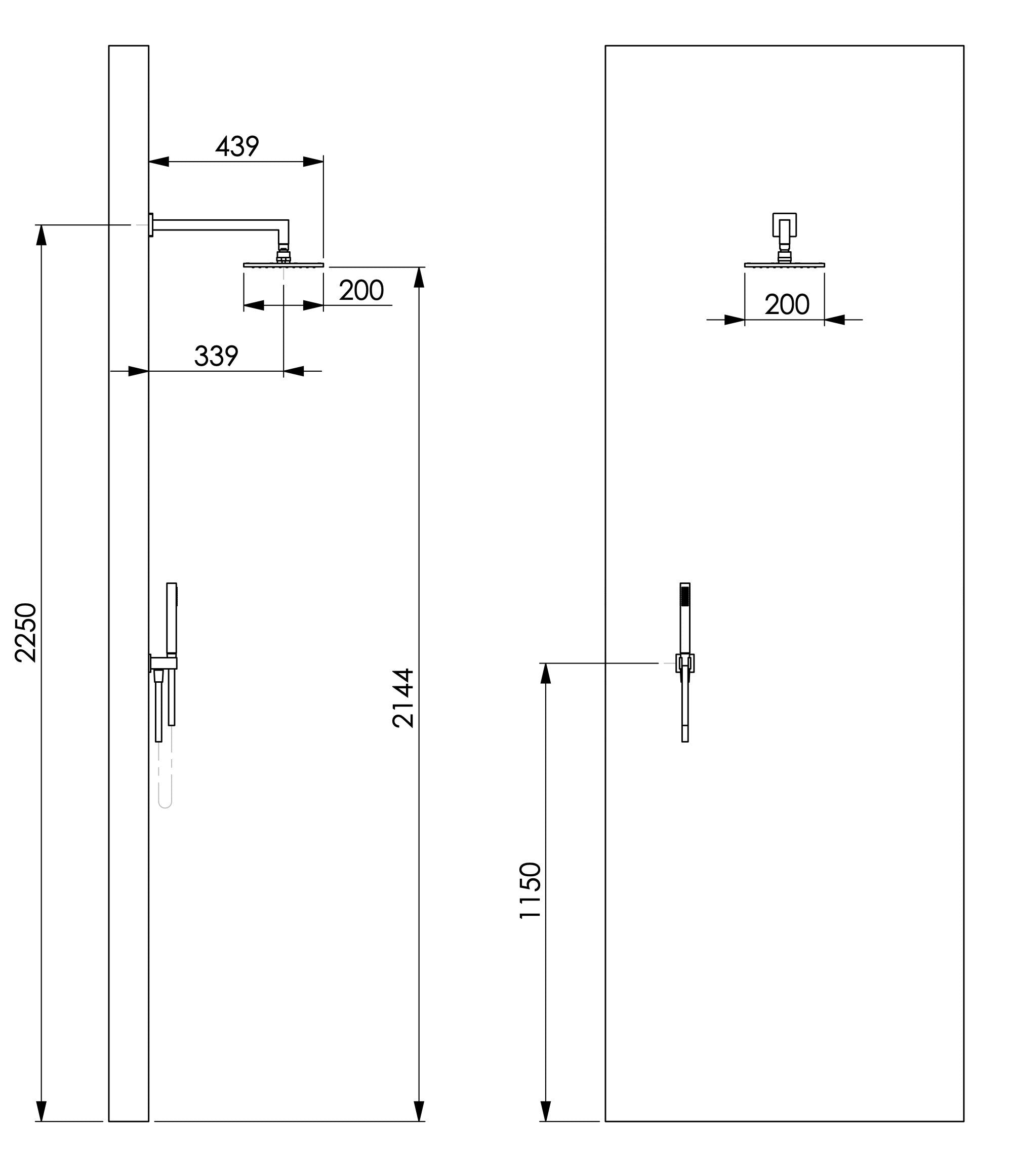 Kit doccia quadrato in ottone, completo nero opaco