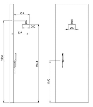 Kit doccia quadrato in ottone, completo nero opaco